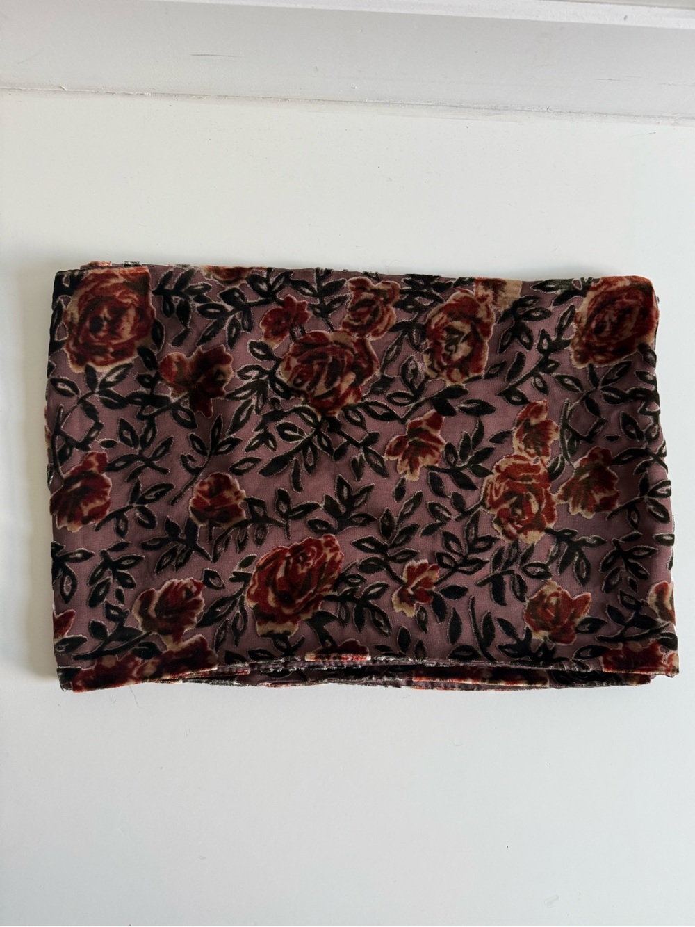 Vintage Velvet & Silk Floral Scarf in Brown, Green, and Rust